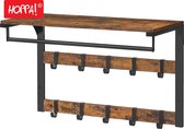 Hoppa! Wandkapstok met plank - Industriële stijl - Hout - Zwart - 30 x 65 x 42 cm (BxHxD)