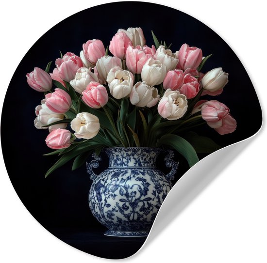 Foto: Wallcircle behangcirkel 30x30 cm muurstickers bloemen roze tulpen vaas muurcirkel woonkamer wandcirkel slaapkamer kamer decoratie zelfklevend muurdecoratie accessoires