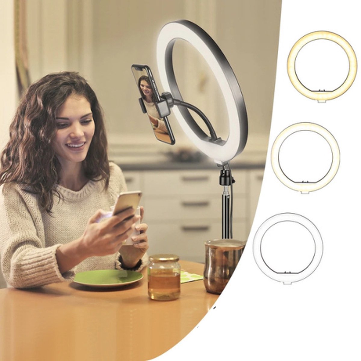Mercadome® Ringlamp - Ring lamp - Ring light - Incl. statief - Met Tripod - Verstelbare hoogte 35-200 cm - Tiktok - Instagram - Zwart