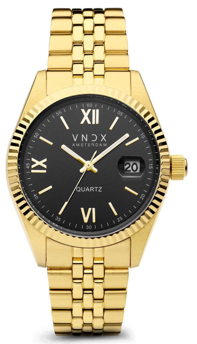 VNDX Amsterdam Dare Devil XL - Horloge - Goudkleurig Zwarte wijzerplaat Datumaanduiding