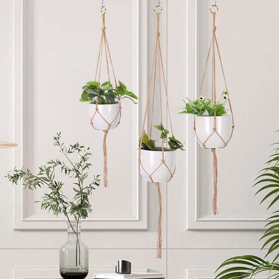 Macramé Plantenhanger - Hangende Plantenhouder In Orchideegeel Decoratieve Plantenmand Voor Binnen En Buiten