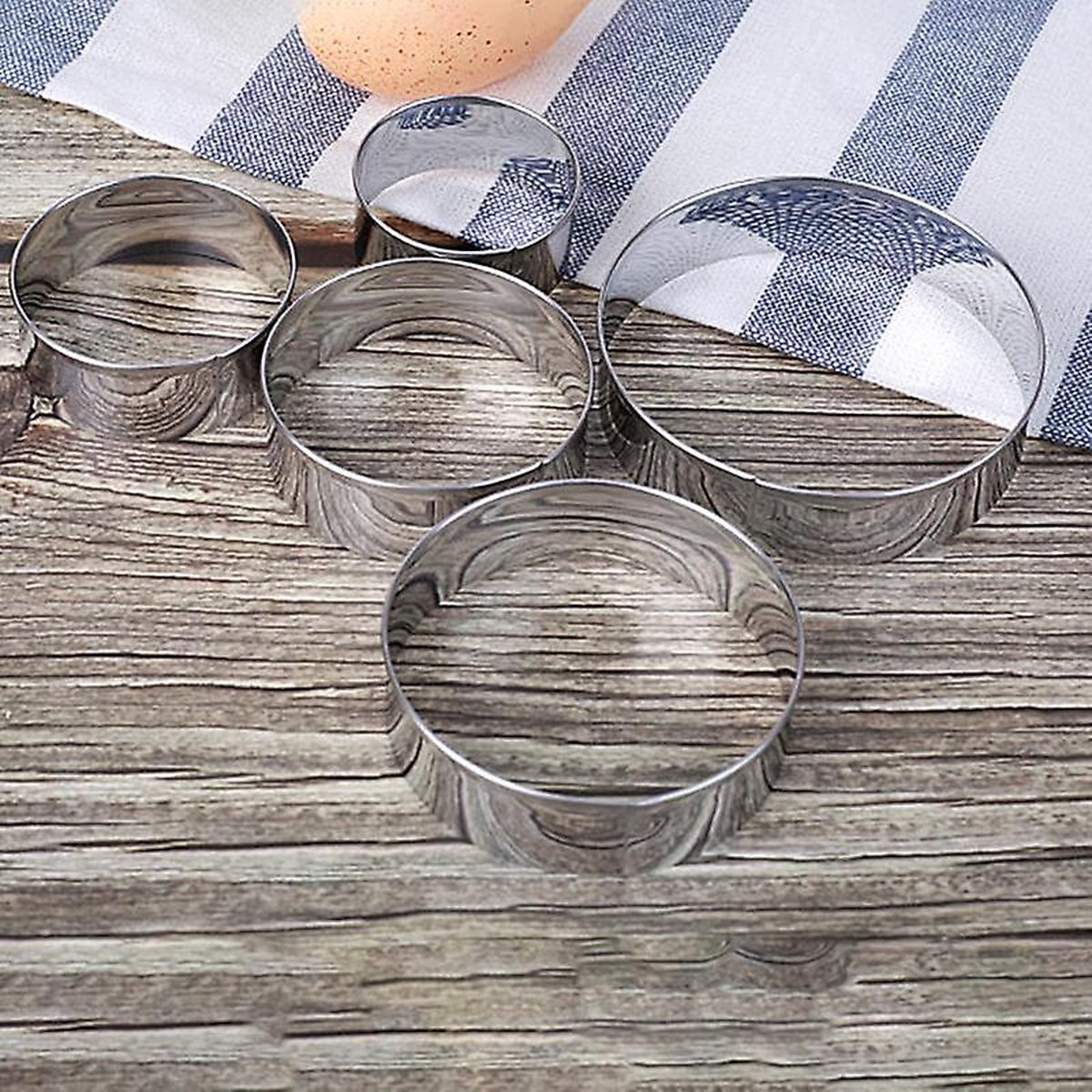 Uitsteekvormen Ringen set - 5 Cirkels - 5 tot 9CM - Ronde vormen voor uitsteken Koekjesdeeg, Fondant, Klei etc. RVS Cookie Cutter — afbeelding 5