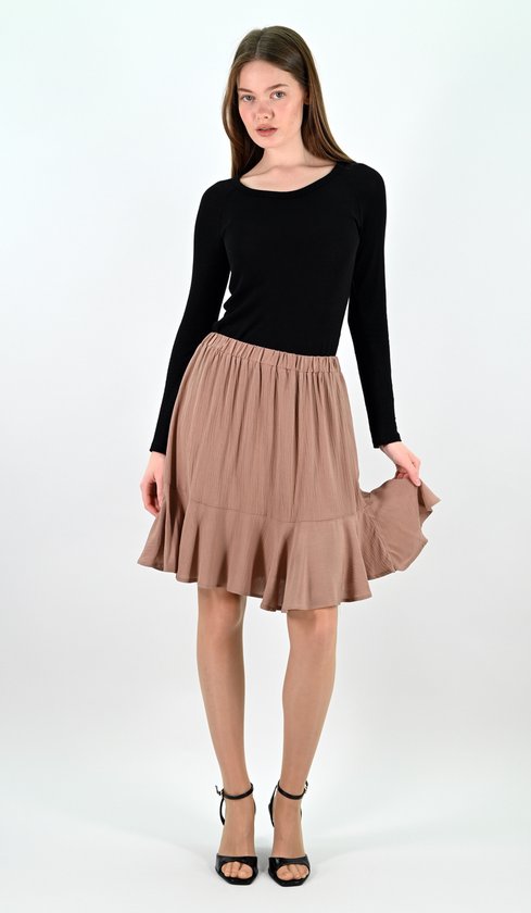 YesMooi - Bruine Mini Rok met Volants - S (36)