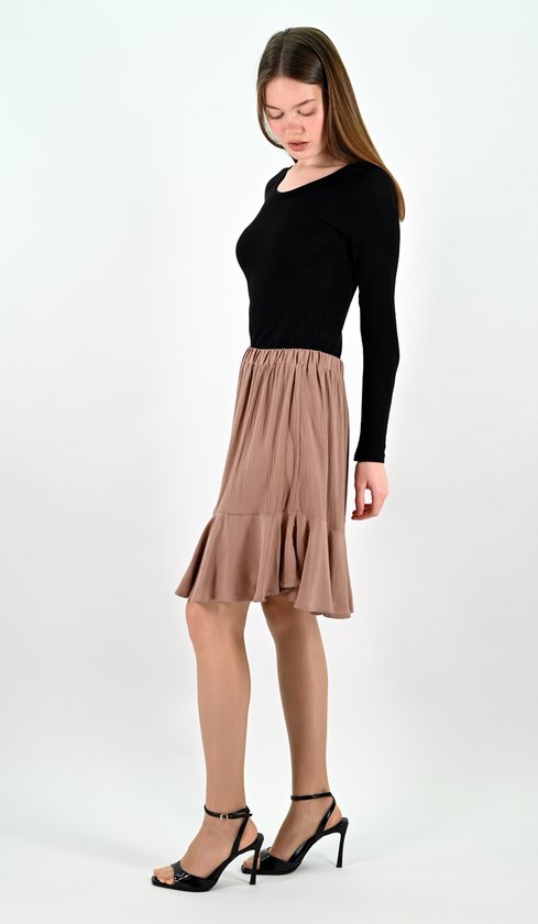 YesMooi - Bruine Mini Rok met Volants - S (36)