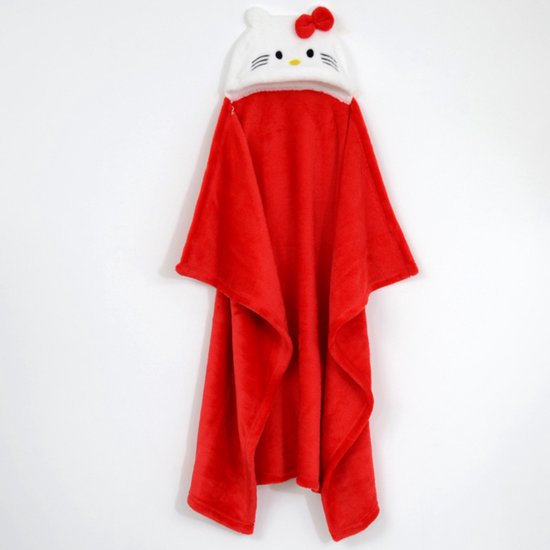 BoefieBoef Hello Kitty! 2-in-1 Fleece Badcape & Wikkeldeken voor Baby's/Peuters met Dierencapuchon: Warm, Zacht & Comfortabel - Ideaal als Kerst- Verjaardags of Kraamcadeau - Kat Rood — afbeelding 5