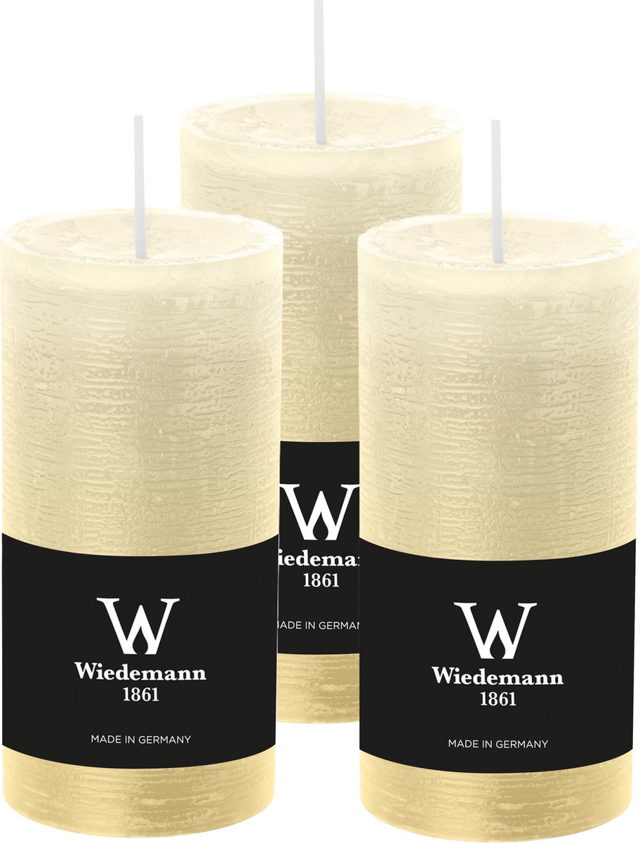 Wiedemann Cilinderkaars/stompkaars - 3x - rustieke kaars - creme wit - 6 x 12 cm - 42 branduren