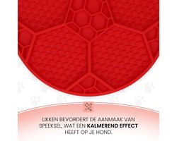 Eat Slow Live Longer Likmat - Ø 22 cm - Slowfeeder Honden en Katten - Anti Schrok - Voermat - Likvoerbak - Voor Nat Voer en Brokken - Vaatwasserbestendig - Voetbal - Anti Slip - Voerpuzzel Kat - Rood