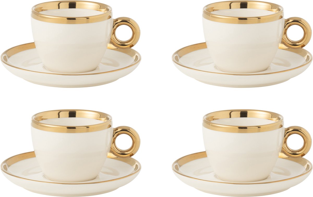 J-Line kop + schoteltje - keramiek - wit/goud - doos van 4