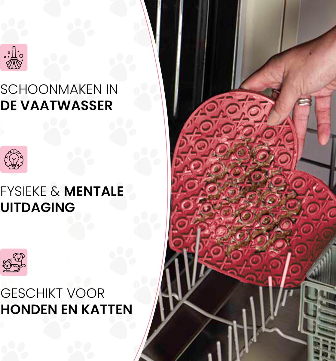 Eat Slow Live Longer Likmat Hartvormig - 19 x 23 cm - Anti-schrok Mat - Slowfeeder - Snuffelmat - 100% siliconen - Vaatwasserbestendig - Voor Hond of Kat - Voerpuzzel Kat - Roze
