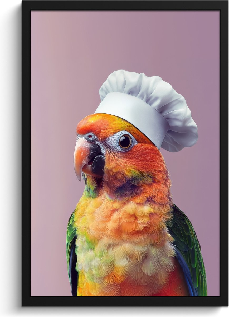 FrameYourWall Fotolijst inclusief poster - Posterlijst 40x60 cm - Posters - Papegaai - Koksmuts - Nieuwsgierig - Vogel - Foto in lijst - Keuken decoratie muur - Wanddecoratie accessoires - Muurdecoratie - Schilderijen Koksmuts - Parkiet