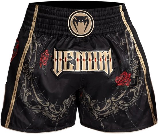 Shorts de Muay Thai Venum Santa Muerte 5.0 or noir profond - XS, S, M, L, XL, XXL, 8 ans, 10 ans, 12 ans