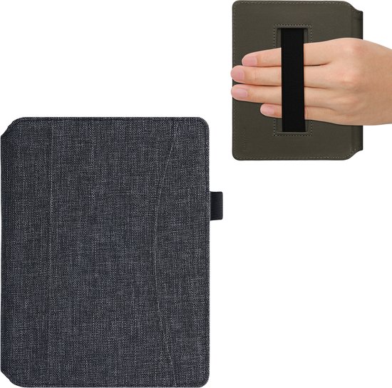 kwmobile Flip cover eReader hoesje geschikt voor Kobo Aura H2O Edition 2 - Met handvat - In donkergrijs van Merkloos — afbeelding 2