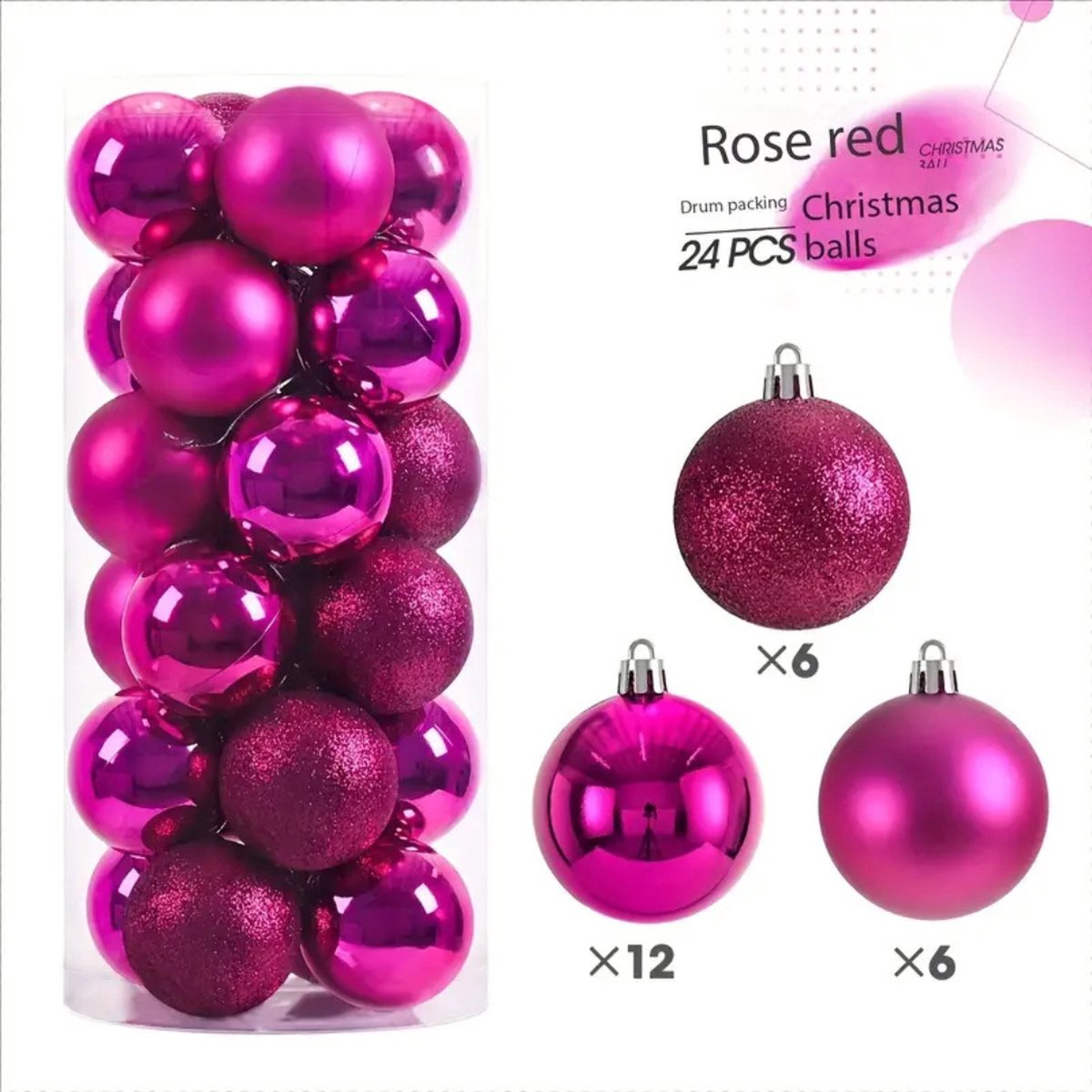 Rode plastic kerstballenset van Nivard - 24 stuks met kerstversiering.