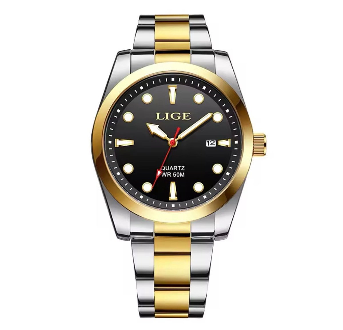 Lige - Luxe HerenHorloge - Polshorloge - Heren - Cadeau - Horloge - Geschenkdoos - Mannen - Zilver - Goud-Zwart - RVS