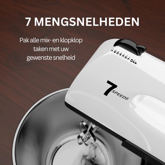 White-Label® Mixer met Mengkom - Keukenmachine - Keukenrobot - Zwart met Wit van White-Label — afbeelding 5
