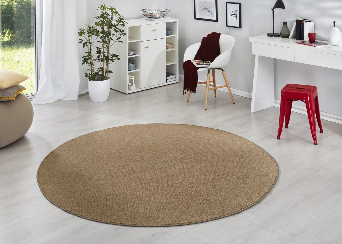 Flycarpets Rond Uni Laagpolig Effen Vloerkleed - Fancy - Bruin 133cm rond Ø