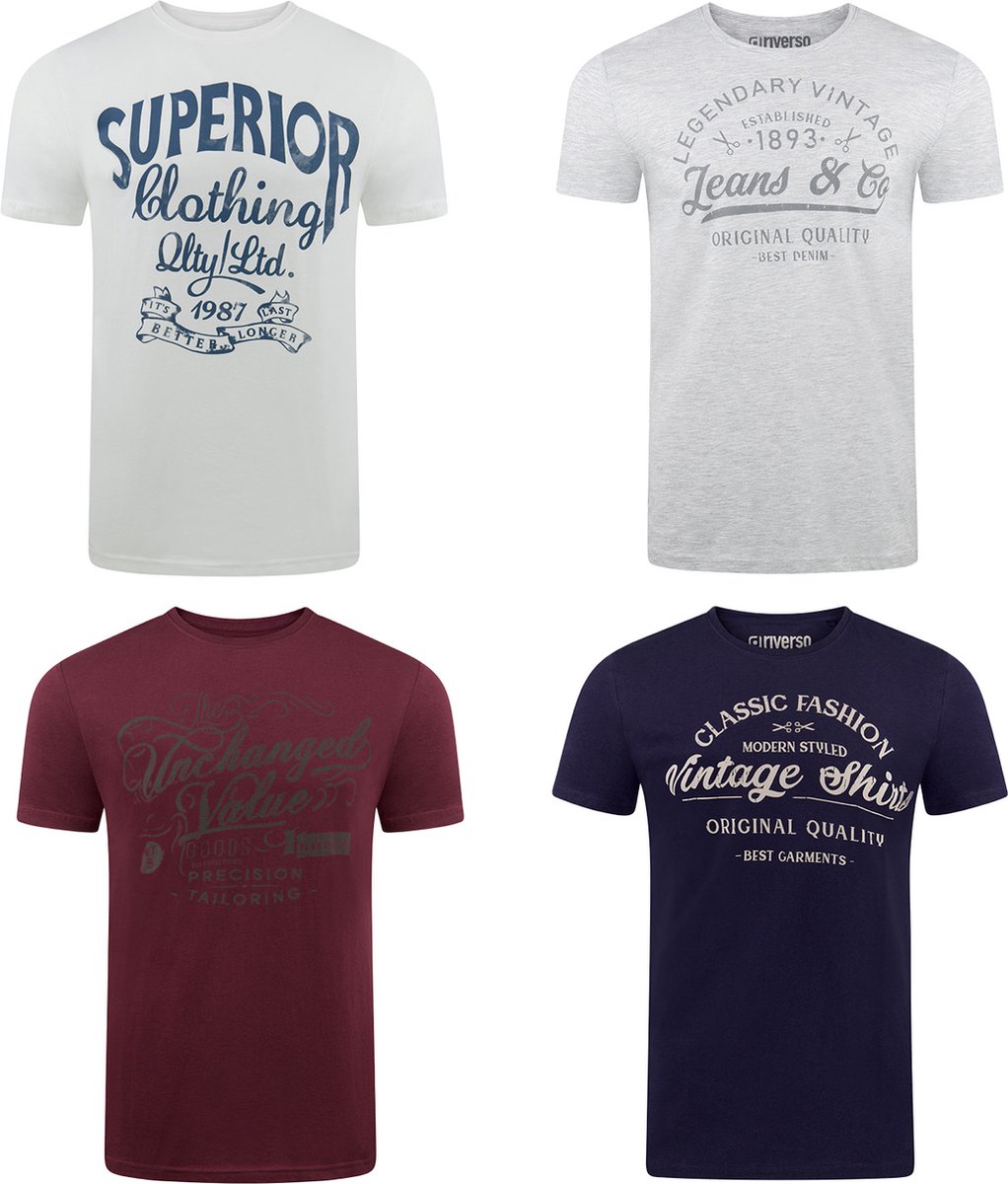 riverso Heren T-Shirt RIVLeon 4 Pack regular fit Veelkleurig S Ronde Hals Volwassenen - gemaakt van 100% katoen