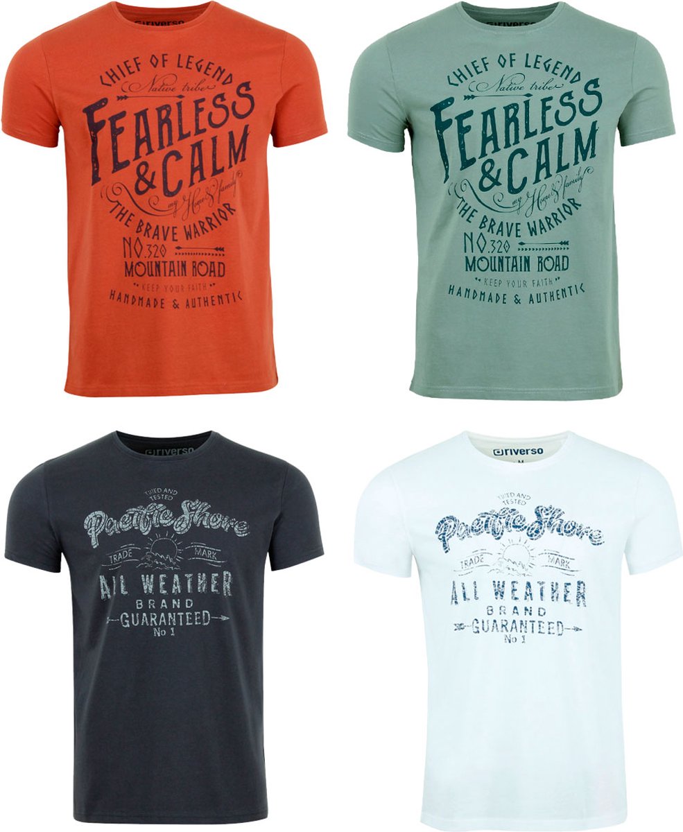 riverso Heren T-Shirt RIVLeon 4 Pack regular fit Veelkleurig S Ronde Hals Volwassenen - gemaakt van 100% katoen