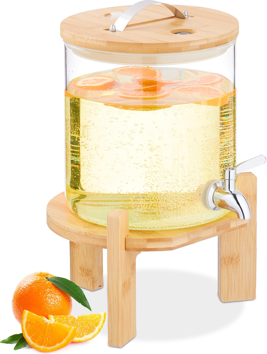 drankdispenser - 5 l - bamboe houder - thermometer - warme en koude dranken
