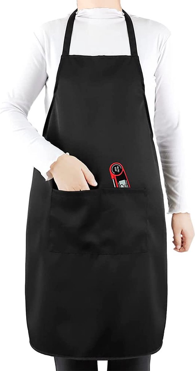 La'Moussawi ® Stijlvol Zwart Schort voor Koken en Barbecue met Handige Zakken voor Heren en Dames