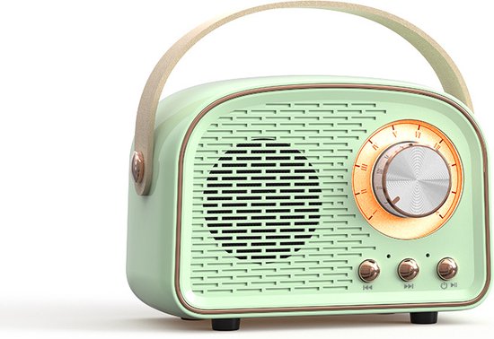 Draadloze retro Bluetooth speaker mintgroen met FM-radio, USB, microSD, 5 uur speeltijd, snellaad