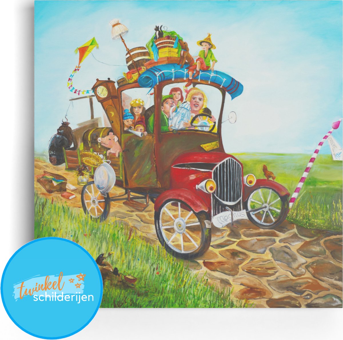 Twinkelschilderijen wanddecoratie kinderkamer - Holder de Bolder - Print op canvas van schilderij - Wanddecoratie met auto kinderkamer en babykamer - Muurdecoratie 60x60cm| Incl GRATIS ophangsysteem |