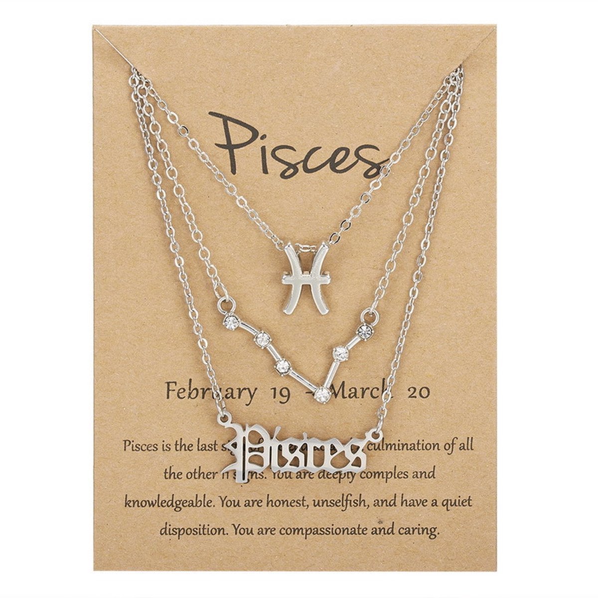 Bixorp Stars Set van 3 Vissen / Pisces Kettingen - Zilverkleurige Ketting op Cadeau Kaartje - Sterrenbeeld / Zodiac Sieraden Set