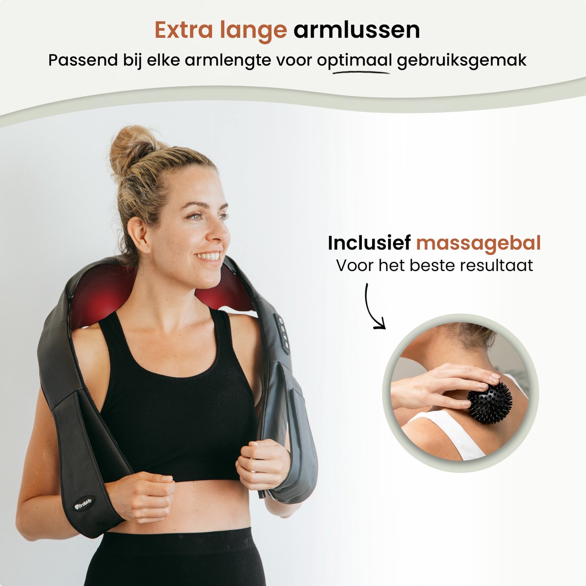 Afbeelding 2 van BrellaVio XL Draadloos Massagekussen + Massagebal - Massage Apparaat met Infrarood Warmte - Rugsluiting voor Handsfree Gebruik - Elektrisch Nekmassage Apparaat voor Nek - Schouder - Rug - Voeten - Shiatsu Massage Apparaten