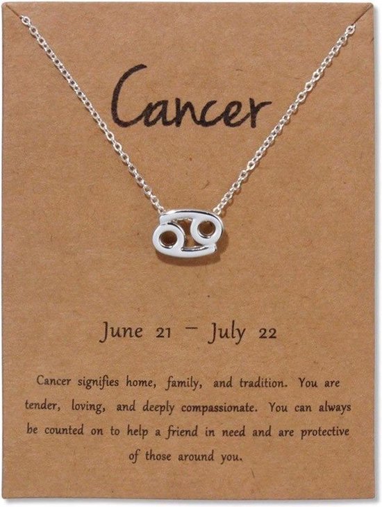 Collier Cancer Bixorp Stars - Chaîne argentée sur carte cadeau - Pendentif signe du Zodiac