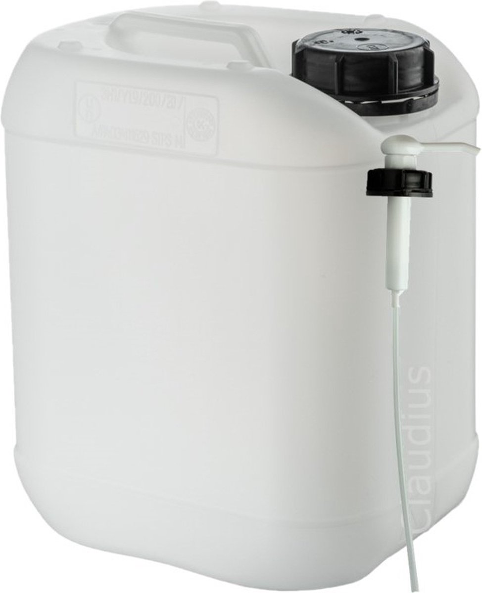 Jerrycan 5 liter wit | met pomp | geschikt voor water | UN gekeurd | benzine | handig stapelbaar | food grade | inclusief dop | totaal te legen | noodpakket