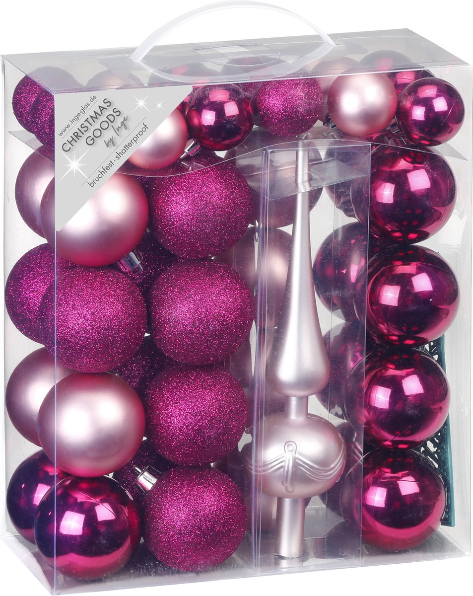 Inge Christmas Goods Kerstballen - 47st - kunststof mix roze 4-6cm