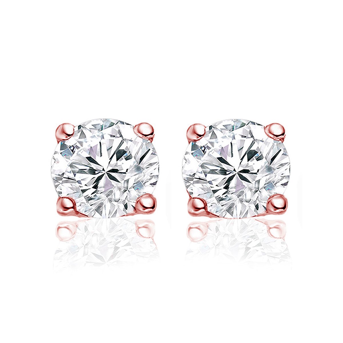 New Bling 9NB-0044 Zilveren oorstekers - zirkonia rond 8 mm - rosékleurig