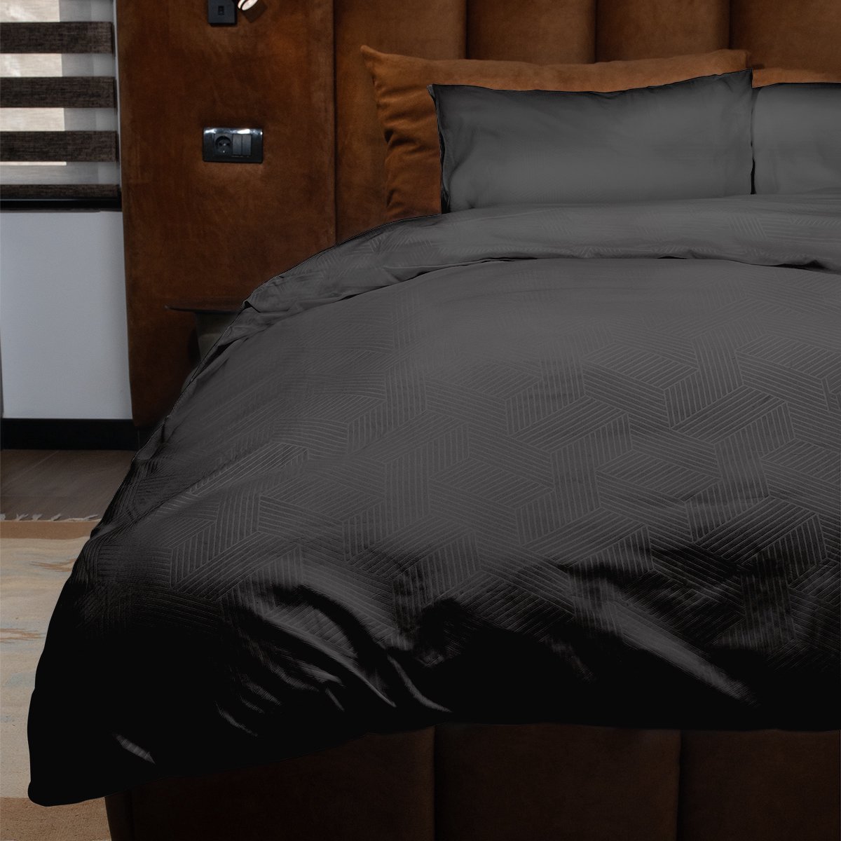 Zydante Dekbedovertrek Set 200x220 cm - Dekbedhoes met 2 Kussenslopen - Emboss Geometric - Zwart