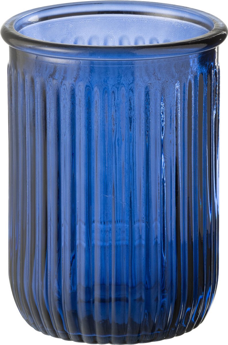 J-Line vaas Stripe - glas - blauw - 20 cm hoog
