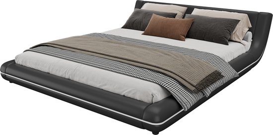 Lit double Sweiko 160*200 cm, éclairage LED, PU, ​​noir