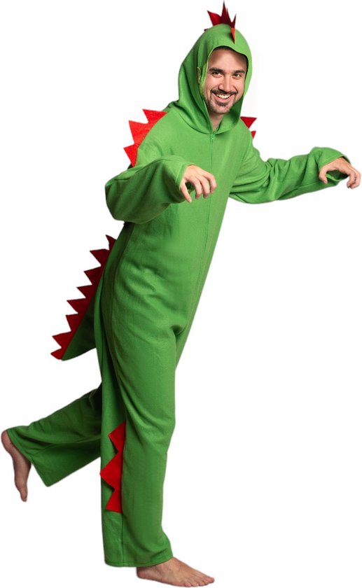 Partychimp Dinosaurus Kostuum Volwassenen Dino Pak Dinosaurus Pak Onesie Volwassen Pak Mascotte Verkleedpak Halloween Kostuum Carnavalskleding Heren Carnavalskleding Dames Verkleedkleren Volwassenen Carnaval - Polyester - Unisex - Groen - Maat M/L