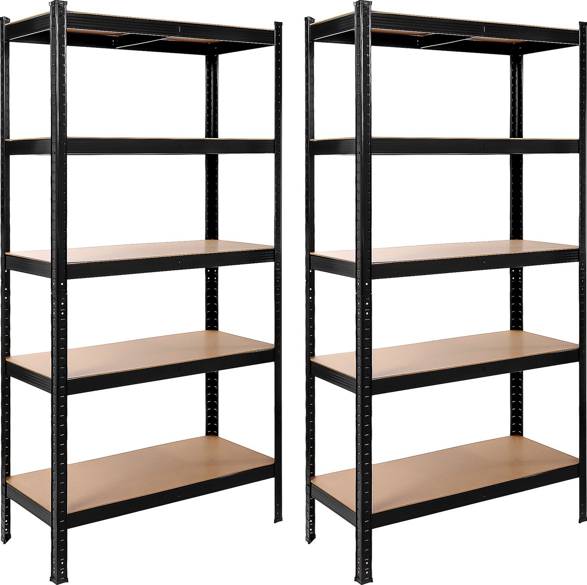 xDays Stellingkast Zwart - Set van 2 - 180x90x40 cm - Metalen Opbergrek - Voorraadkast - Magazijnstelling - 5 Planken - 175kg Per Plank, 875kg Totaal