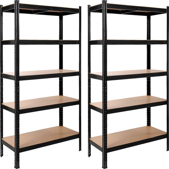 xDays Stellingkast Zwart - Set van 2 - 180x90x40 cm - Metalen Opbergrek - Voorraadkast - Magazijnstelling - 5 Planken - 175kg Per Plank, 875kg Totaal