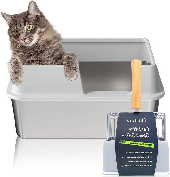 XXL kattentoilet, kattenbak van roestvrij staal, robuust kattentoilet, niet