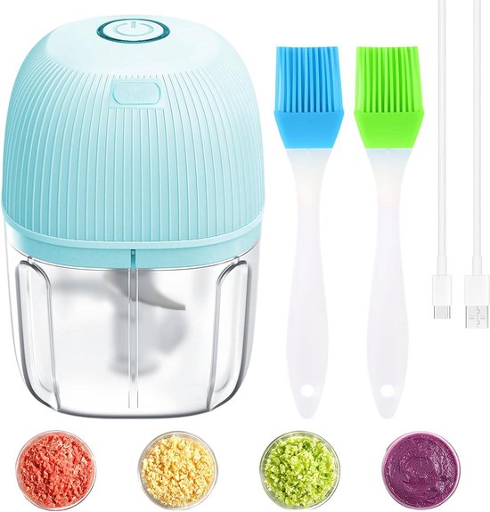 Elektrische hakmolen met USB-aansluiting, mini-keukenmachine 100 ml, 250 ml, 300 ml, elektrische groentesnijder met 3 scherpe messen, multifunctionele hakmolen knoflookpers voor vlees, groenten en