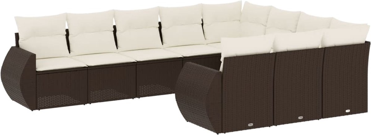 vidaXL 10-delige - Loungeset - met - kussens - poly - rattan - bruin