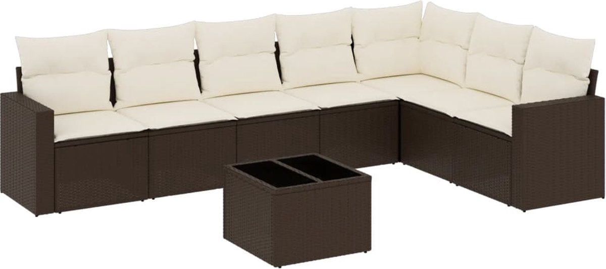 vidaXL 8-delige - Loungeset - met - kussens - poly - rattan - bruin
