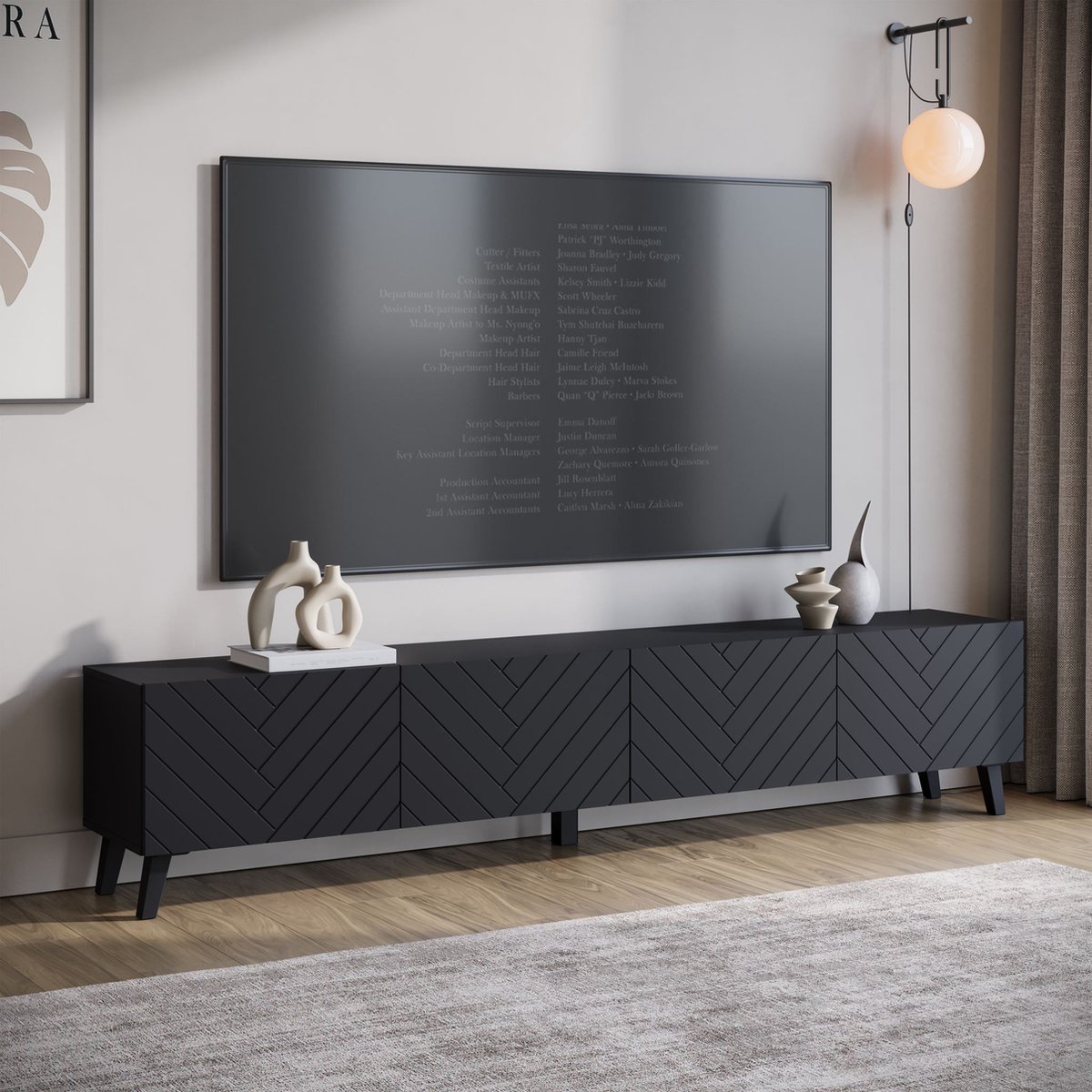 MEUBELLA TV-Meubel Pulse - Zwart - 190 cm