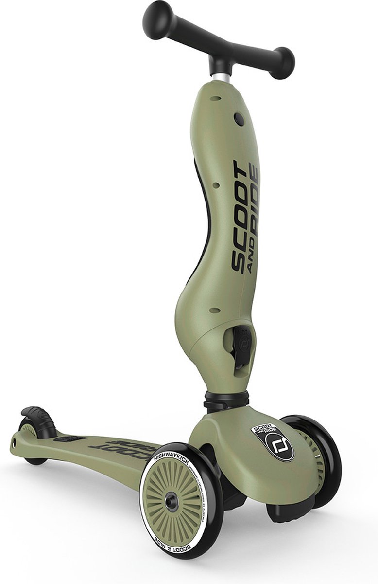 Scoot & Ride Highwaykick 1 – 2-in-1 Kinderstep – Loopfiets en Step in Één – Zonder Gereedschap Ombouwbaar – Veilig en Stabiel – Olijf — afbeelding 3