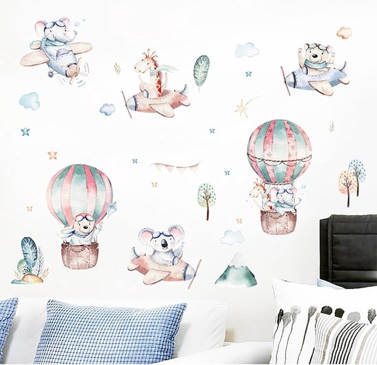 Muursticker set Kinderkamer - Dieren in de Wolken (31-delig) | wall-art.nl