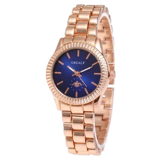 Grealy - Montre de Luxe pour Femme - Acier Inoxydable - Rose et Blauw