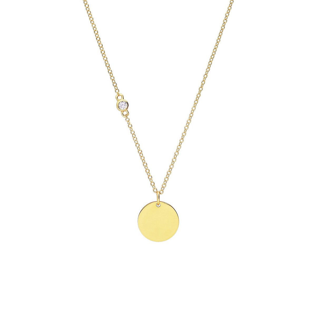 Lucardi Dames Zilver goldplated collier met graveerhanger disc - Ketting - 925 Zilver - Goudkleurig - 45 cm