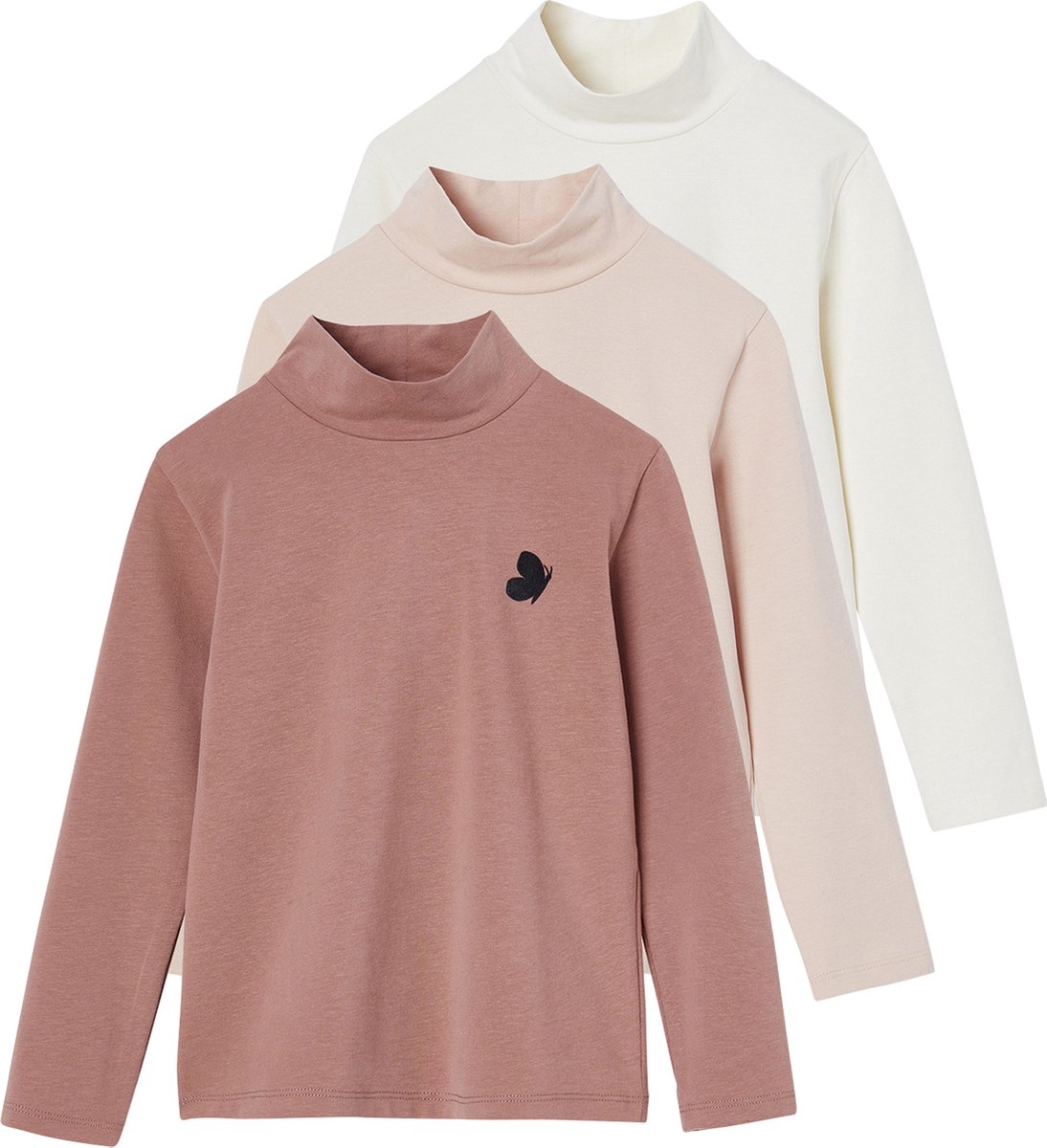 Vertbaudet Set van 3 T-shirts BASICS met opstaande kraag voor meisjes