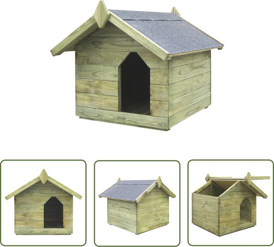 The Living Store Hondenhok met opklapbaar dak geïmpregneerd grenenhout - Hondenhok - Hondenhuis - Buitenverblijf Hond - Hondenverblijf - Dierenverblijf