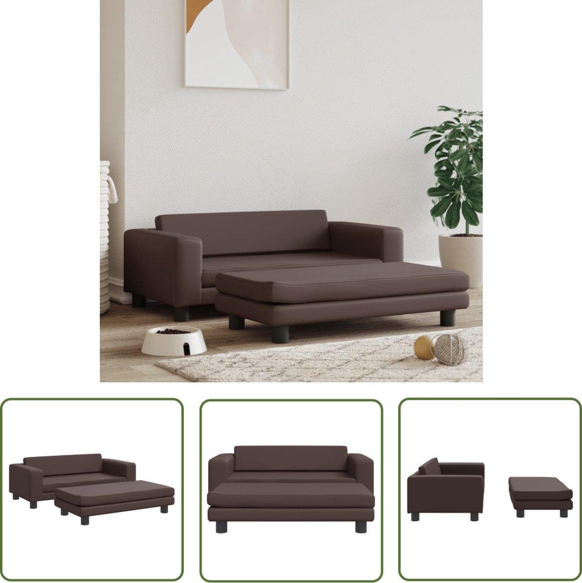 The Living Store Hondenbed Luuk – Hondenmand met Verlengstuk – 100 x 50 x 30 cm – Bruin – Kunstleer – Massief grenenhout – Geschikt voor kleine honden – Draagvermogen 50 kg